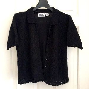 Basic Editions Black Button Down Woven Top Size Medium Collar Short Sleeves